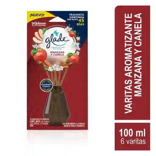 Glade Varitas Ambientador Manzana Canela Frasco con 100 ml y 6 Varitas