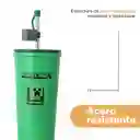 Vaso Acero Doble Pared Pitillo Creeper Minecraft Verde Miniso