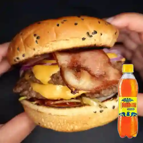 Combo Burger Doble Carne +Tocineta +Colombiana 250ml
