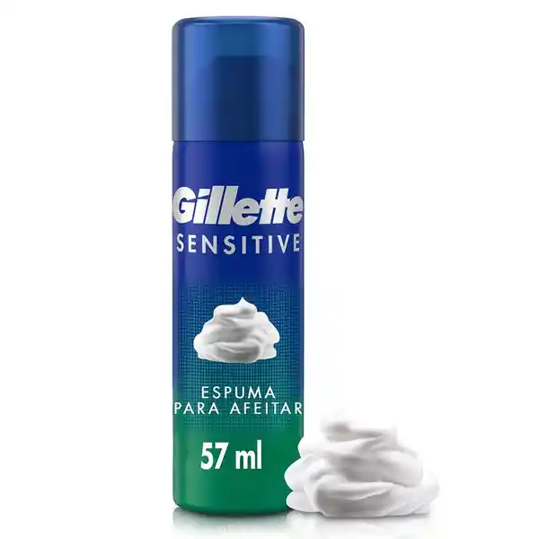 GILLETTE Sensitive Espuma de Afeitar para Piel Sensible de 57mL Protección y Menos Irritación al Afeitarte con Máquina de Afeitar para Hombre