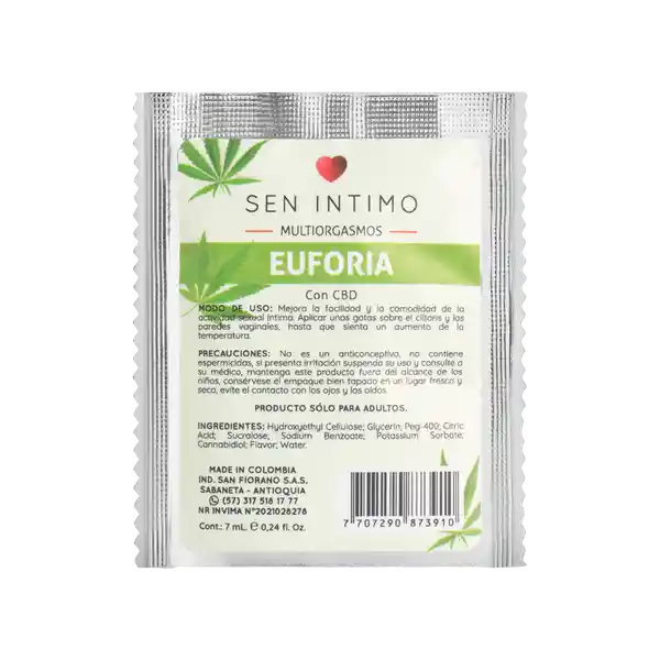 Sen Íntimo Lubricante Multiorgasmos Euforia Con Cbd