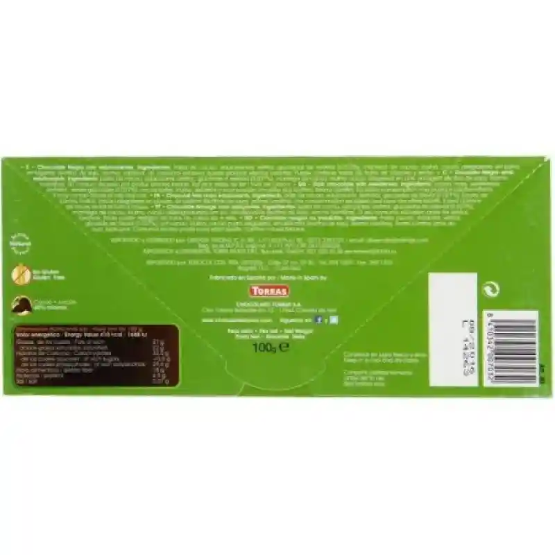 Torras Tableta de Chocolate Negro sin Azúcar Endulzado con Stevia