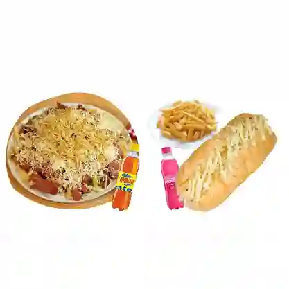 Salchipapa + Perro con Papas + Gaseosas