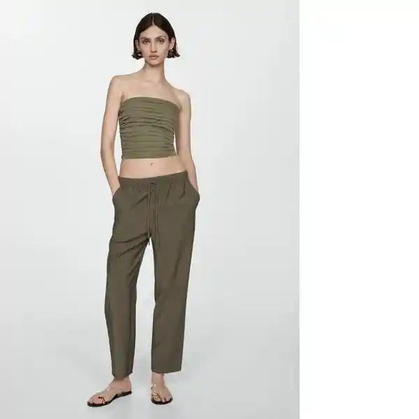 Pantalón Fluido Khaki Talla 24 Mujer Mango