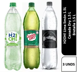 Combo H2Oh! Lima Limón + Soda Bretaña + Gaseosa Canada Dry