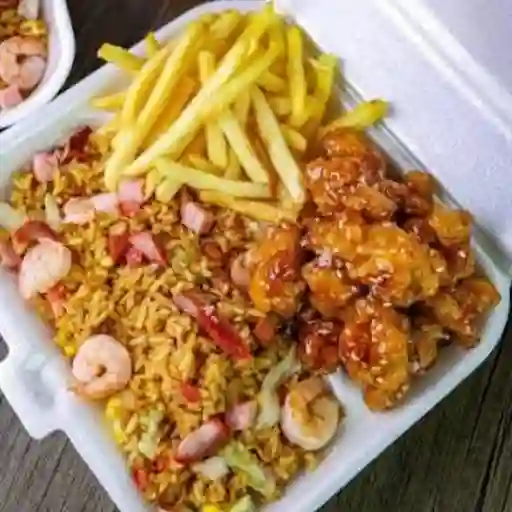 Arroz chino 1600gr pollo agridulce papas