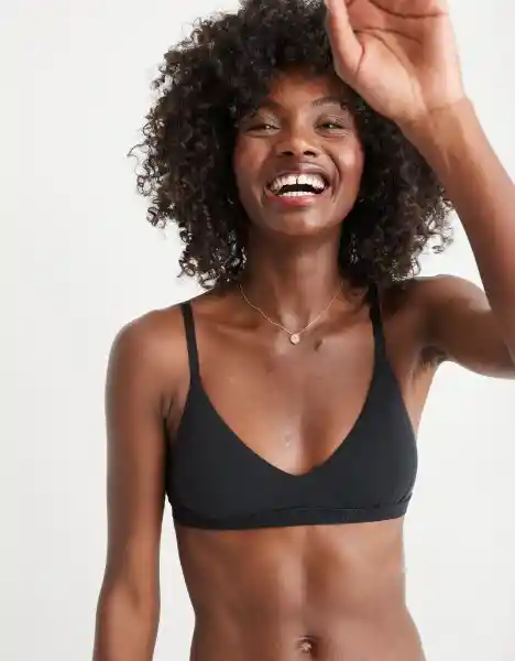 American Eagle Bralette Acanalado Triángulos Negro Real Talla L