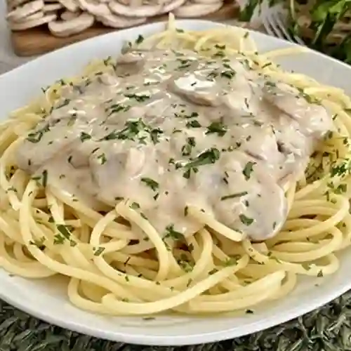 Espaguetis Champiñón en Crema + Francesa