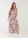 Vestido Largo Cuello Asimétrico Estampado Beige Talla L Mujer Naf Naf