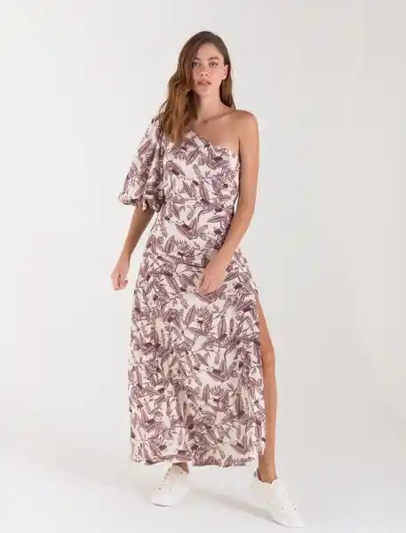 Vestido Largo Cuello Asimétrico Estampado Beige Talla L Mujer Naf Naf