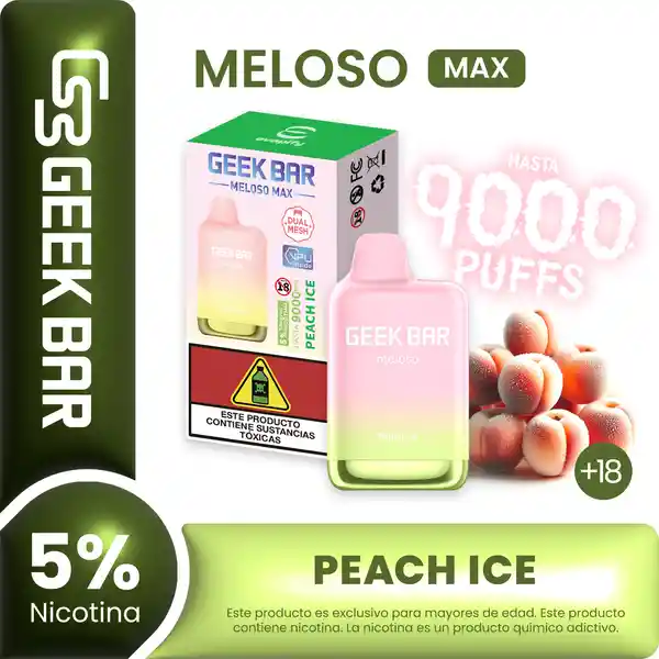 Geek Bar Vape Meloso Max Peach Ice 9000 Puffs 5% Nicotina