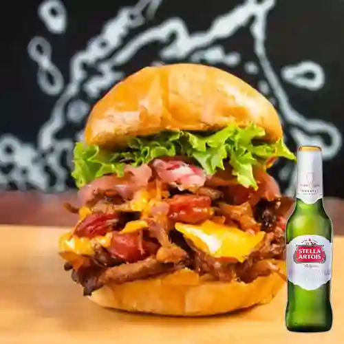 Hamburg pork master +stella artois 330ml