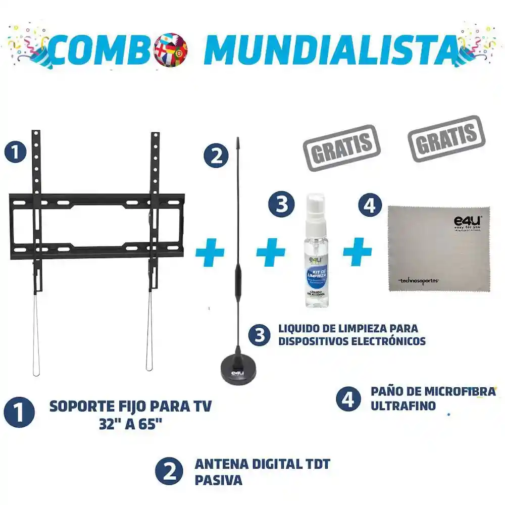 Technosoportes Pack Soporte Televisor 37-65 + Antena TSCM01