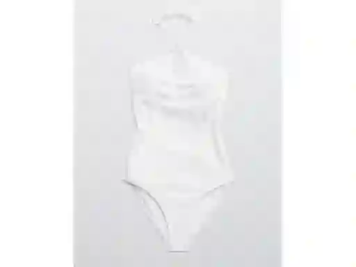 American Eagle Vestido Baño Jacquard Halter Blanco Small