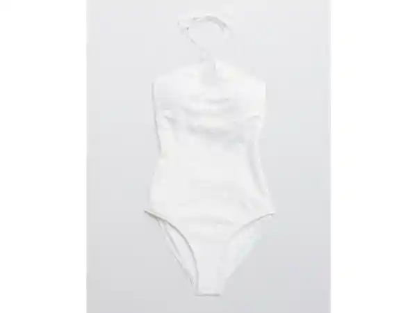 American Eagle Vestido Baño Jacquard Halter Blanco Small