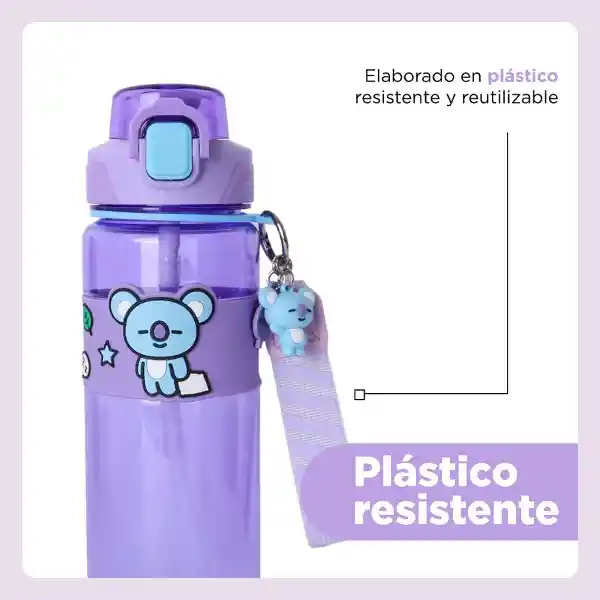 Botella Con Correa y Funda Serie Koya Morado 800 mL Bt21 Miniso