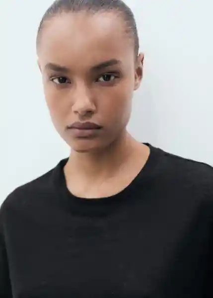 Camiseta Lenu Negro Talla M Mujer Mango