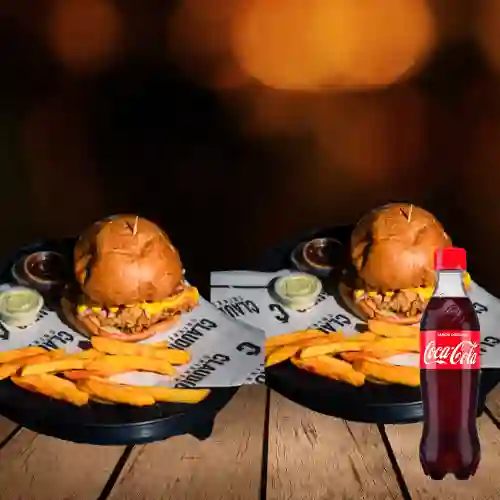 2 Hamburguesas de Pollo + Coca Cola 400