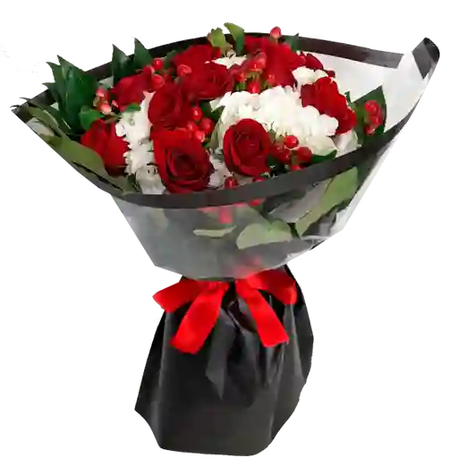 Flores Ramillete De En Rosas Rojas Y Hortensias Blancas