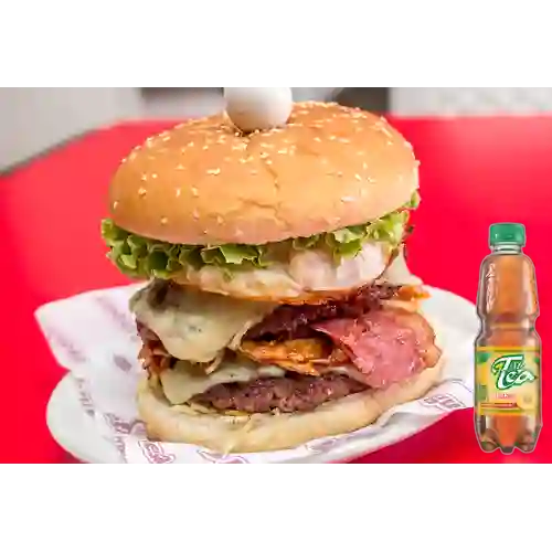 Hamburguesa Doble Carne Super Jim + Mr Tea Durazno 500ml