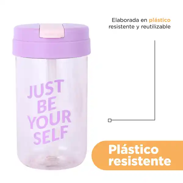 Vaso Plástico Con Tapa Abatible de Letter Rosa 500 mL Miniso
