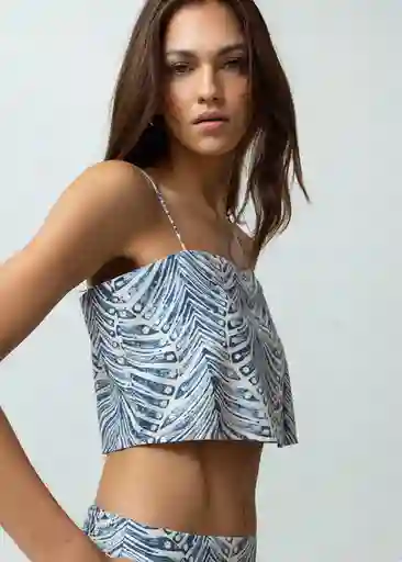 Camisa Tiras Mujer Azul Cetaceo Estampado Talla S Naf Naf