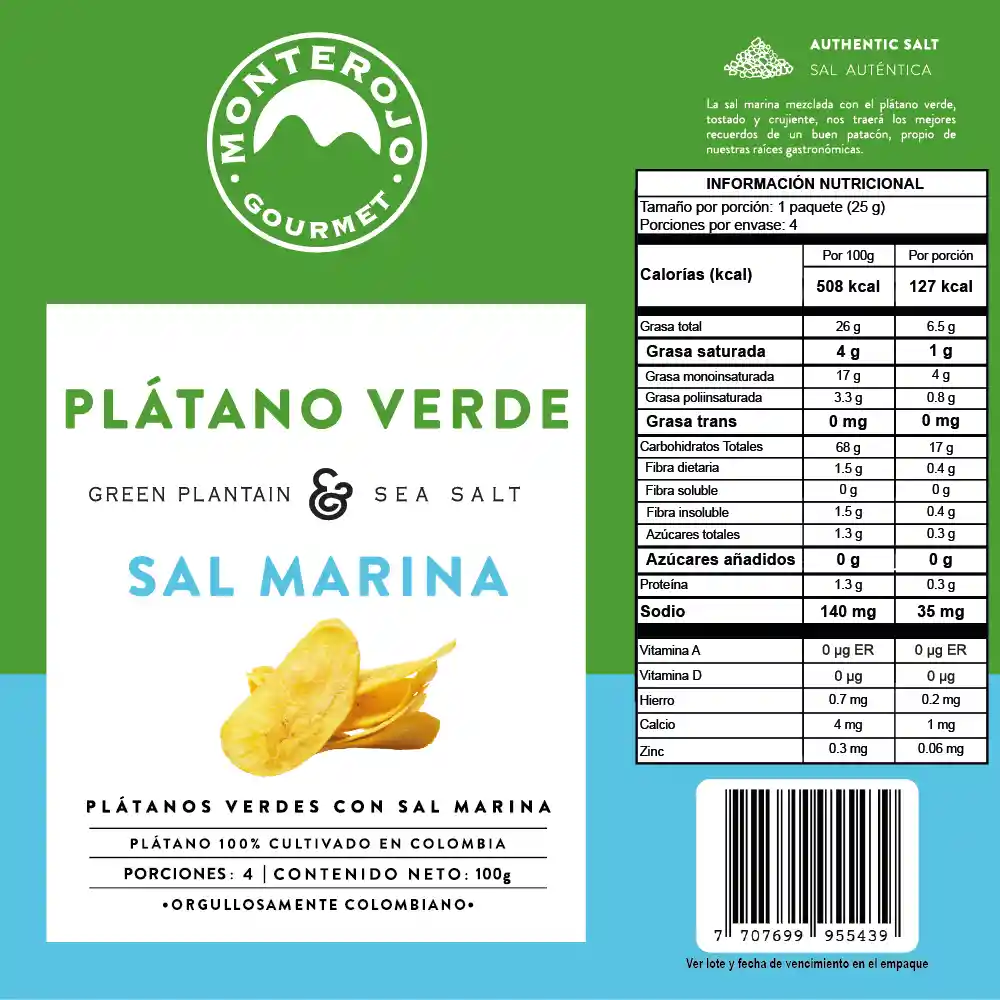 Monte Rojo Platanos Verdes Sal Marina 100gr