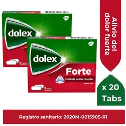 Dolex Acetaminofen Forte Alivio del dolor fuerte Rápida absorción x 20