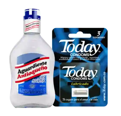Today Lubricado x 6 Und + Aguardiente Antioqueño Tapa Azul 375mL