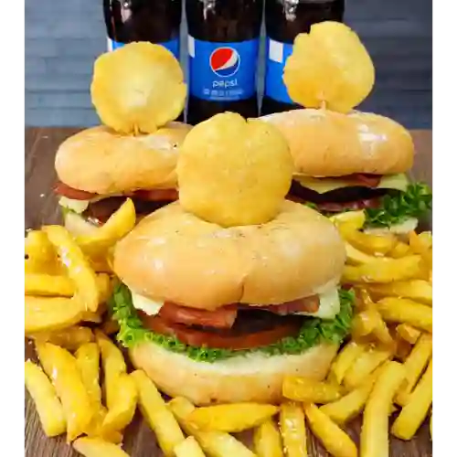 3 Burger Clásicas de Carne + 3 Bebidas 250 ml