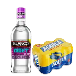 Combo Aguardiente Blanco Del Valle Night + Six Pack Aguila