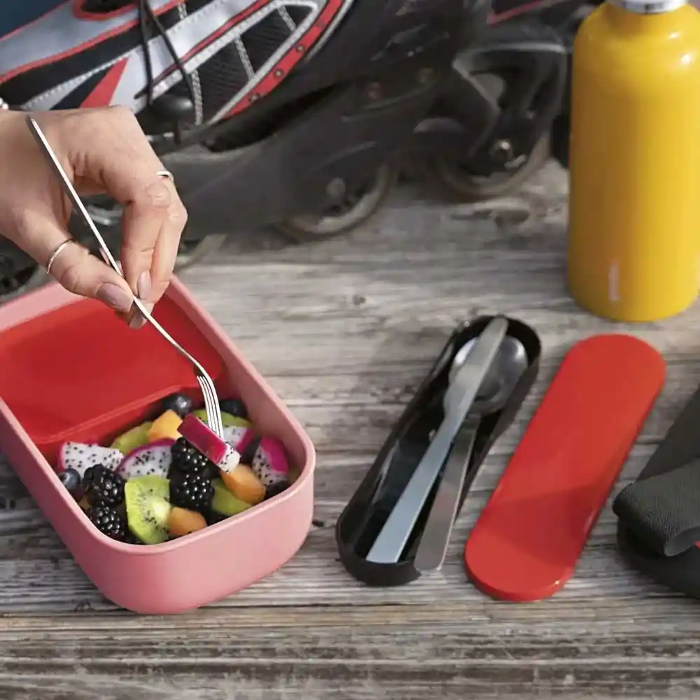 Inkanta Set Lunch Box y Cubiertos Rojo