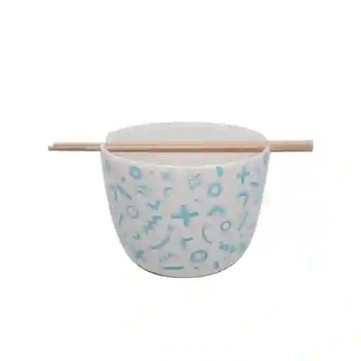 Taza Cerámica Para Fideos Con Palillos Azul 1150 mL Miniso