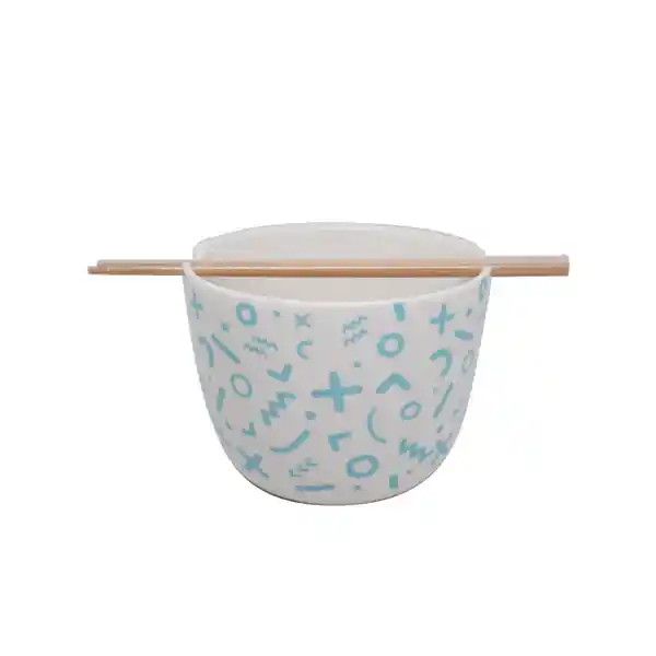 Taza Cerámica Para Fideos Con Palillos Azul 1150 mL Miniso