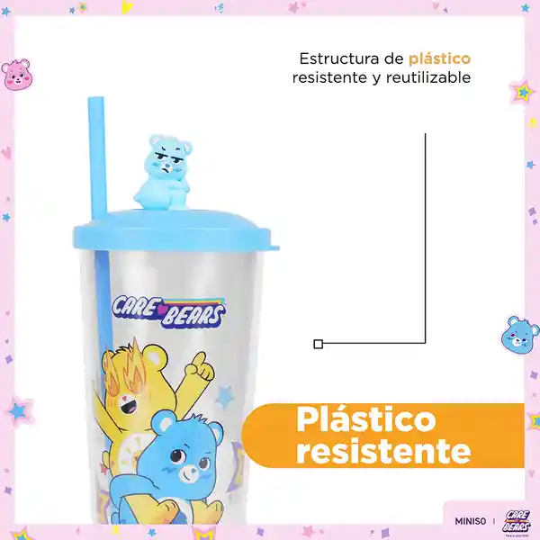 Vaso de Plástico Colección Care Bears Azul Con Pitillo Miniso