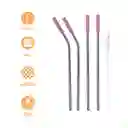 Pitillo de Acero Inoxidable Con Silicona Serie Rosa Miniso