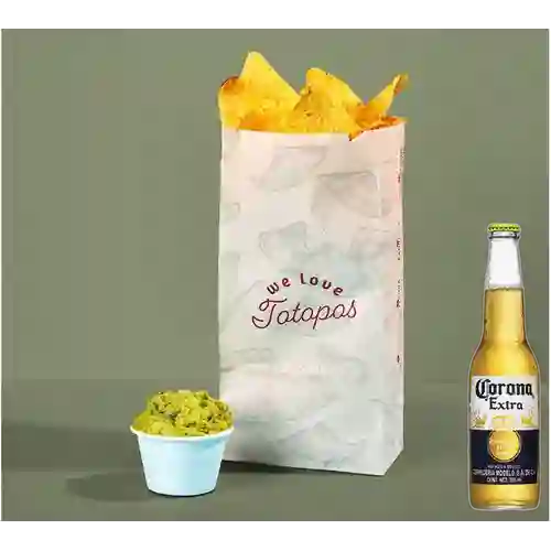 Combo Totopos c/ Guacamole + Corona Bot. 355ml