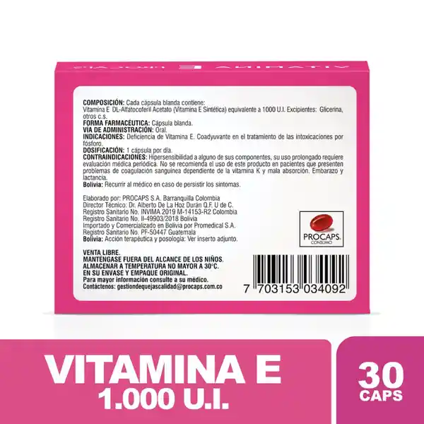 Vitamina E 100 Ui en Cápsulas Blandas