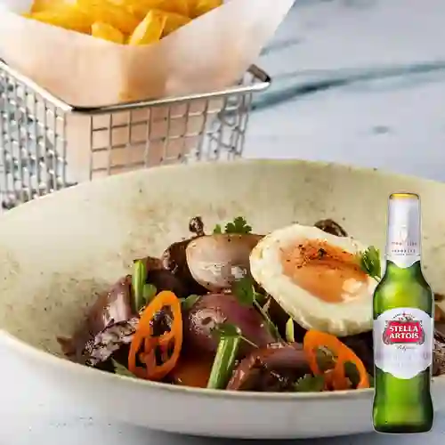Combo Lomo Saltado + Cerveza Stella Artois Bot. 330ml