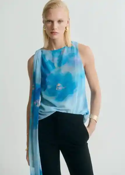 Blusa Adela Azul Talla M Mujer Mango