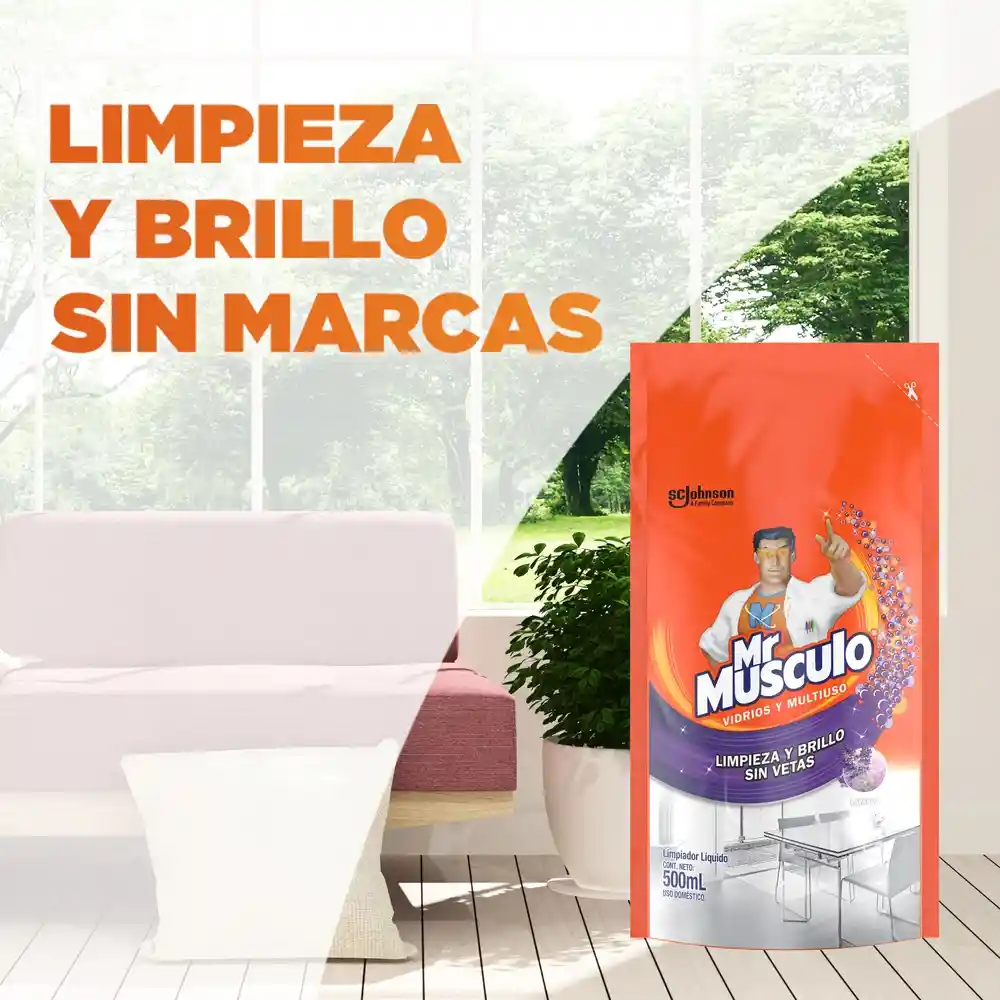 Mr Musculo limpiavidrios lavanda repuesto, 500 ml