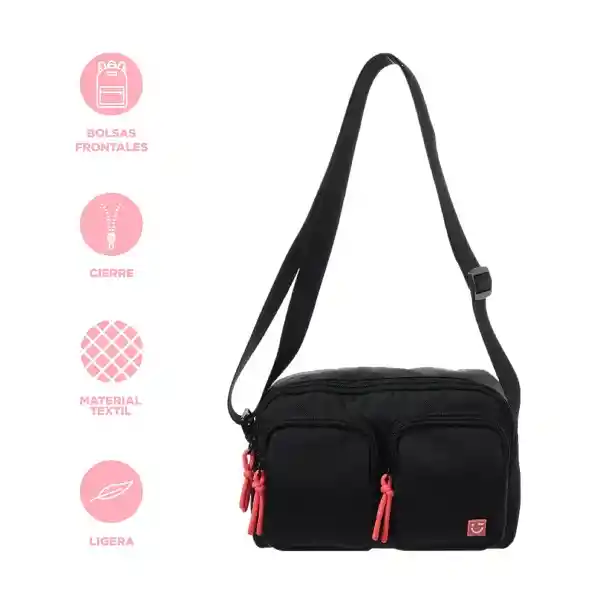 Bolso Crossbody Con Dos Bolsas al Frente Negro Serie Miniso