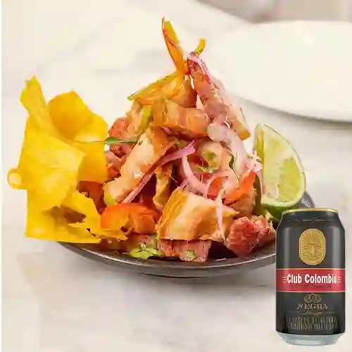 Combo Ceviche de Chicharrón + Club Cola Negra Lata 330ml