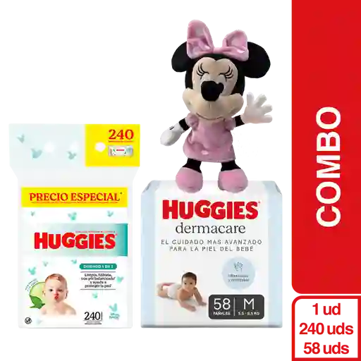 Combo Pañal Huggies 2/M +Toallita Huggies +Disney Peluche Minnie