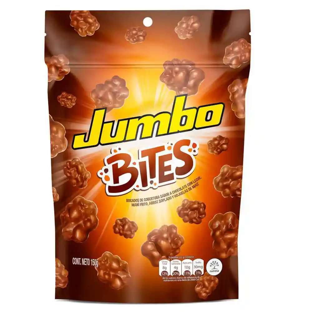 Jumbo Chocolates Bites con Maní Arroz Inflado y Hojuelas de Maíz