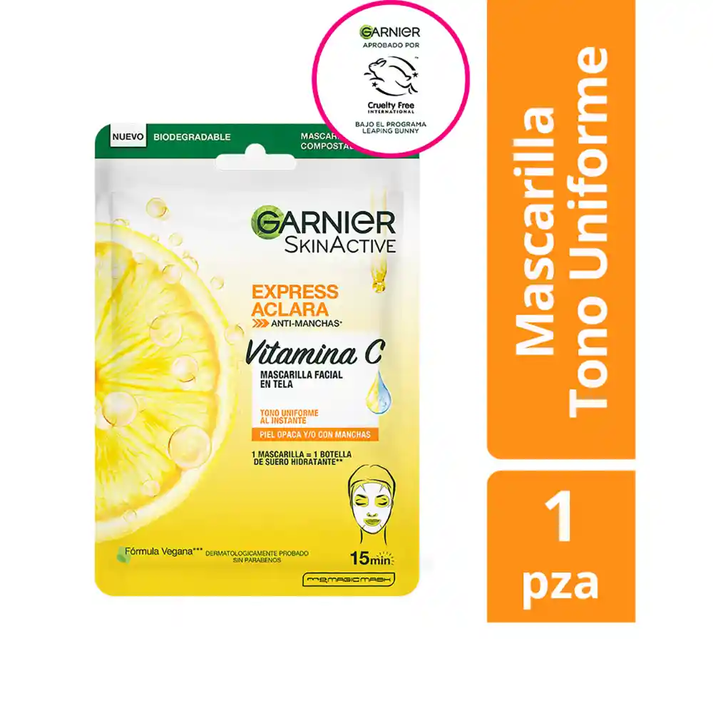 Mascarilla Garnier En Tela Express Aclara Vitamina C 28 gr