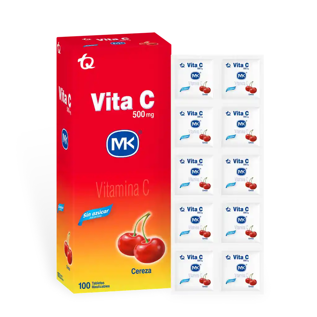 Vita C MK 500mg. Vitamina C Masticable Cereza