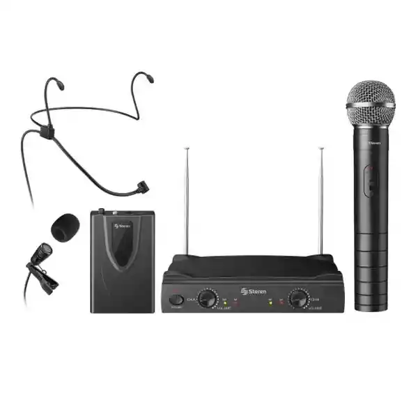 Steren Sistema Microfonos Inalambricos de Mano y Diadema o Solapa Vhf