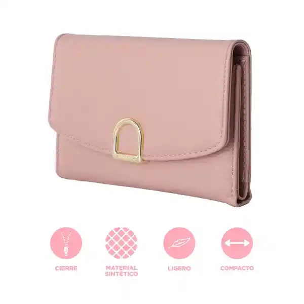 Cartera Para Mujer Con Hebilla Dorada Rosa Serie Miniso