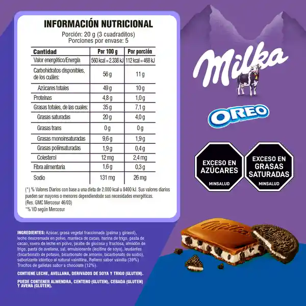 Milka Chocolate Relleno Con Oreo